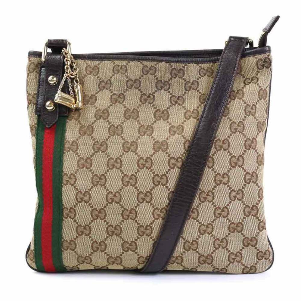 Gucci Web Stripe GG Canvas Leather Crossbody Bag Tan Brown